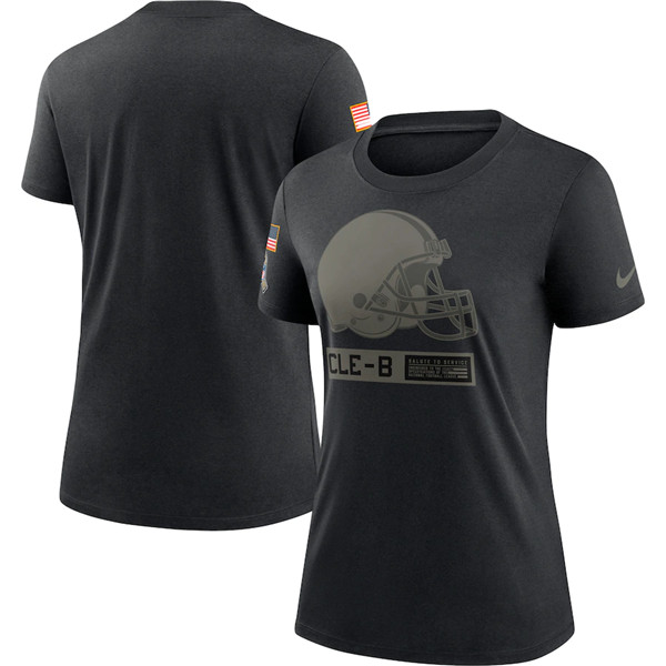 Women's Cleveland Browns 2020 Black Salute To Service Performance NFL T-Shirt (Run Small)